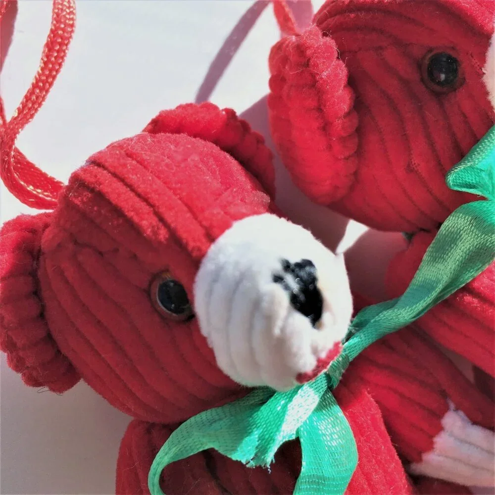 Corduroy RED TEDDY BEAR CHRISTMAS ORNAMENTS